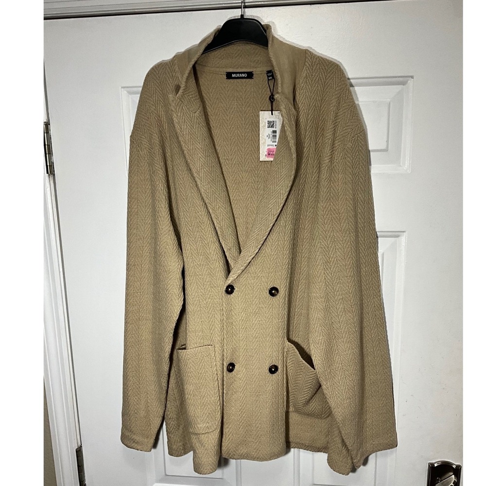Murano Knit Blazer Light Khaki Textured Chevron Cardigan Jacket XXL NWT F55SM404